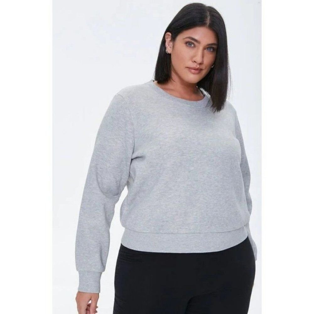Forever 21 Women's Sweatshirt Top 2X Plus NWT Heather Grey Knit Crew Neck Fleece